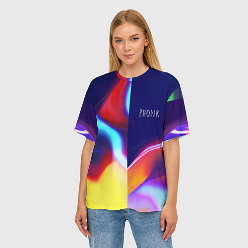 Женская футболка оверсайз Phonk Neon / 3D-принт – фото 3