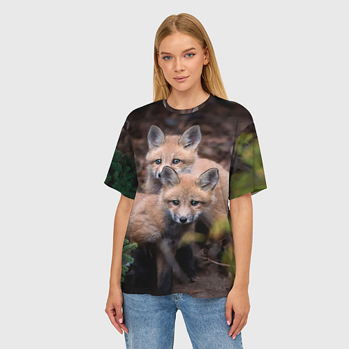 Женская футболка оверсайз Лисички фото / 3D-принт – фото 3