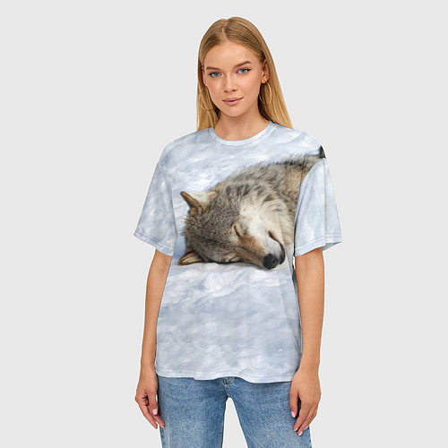 Женская футболка оверсайз Спящий Волк / 3D-принт – фото 3