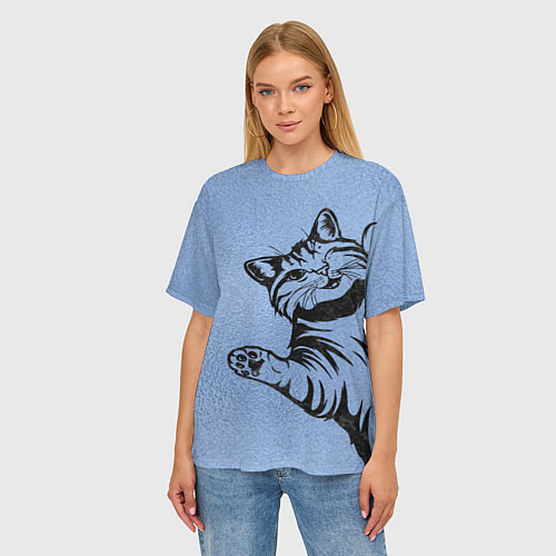 Женская футболка оверсайз Улыбающийся кот / 3D-принт – фото 3