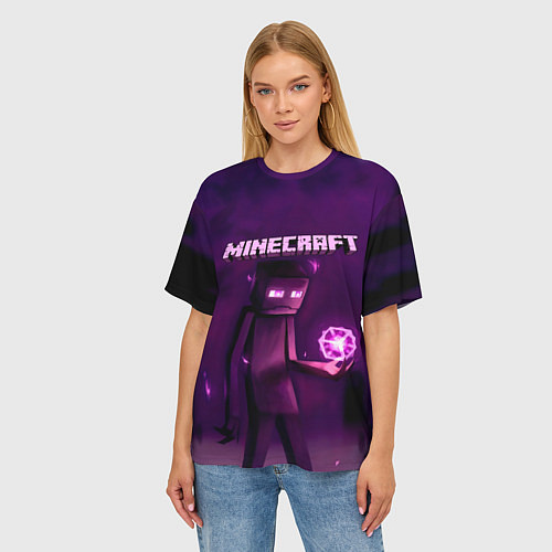 Женская футболка оверсайз Minecraft Слендермен / 3D-принт – фото 3
