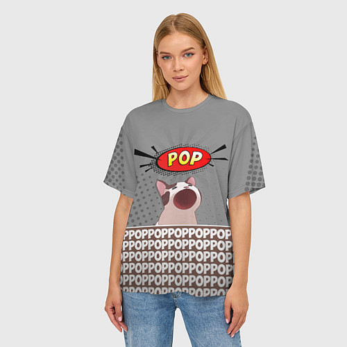Женская футболка оверсайз Wide-Mouthed Popping Cat / 3D-принт – фото 3