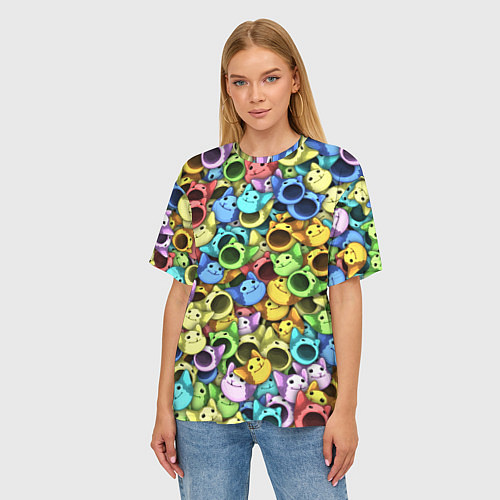 Женская футболка оверсайз Цветные Поп Котики / 3D-принт – фото 3