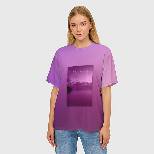 Женская футболка оверсайз Аметистовый закат / 3D-принт – фото 3