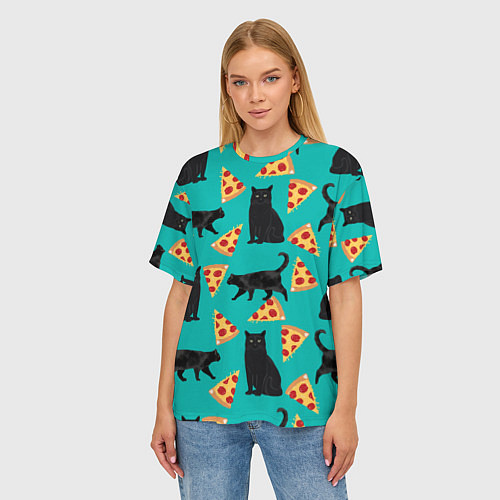 Женская футболка оверсайз Котики и Пиццы / 3D-принт – фото 3