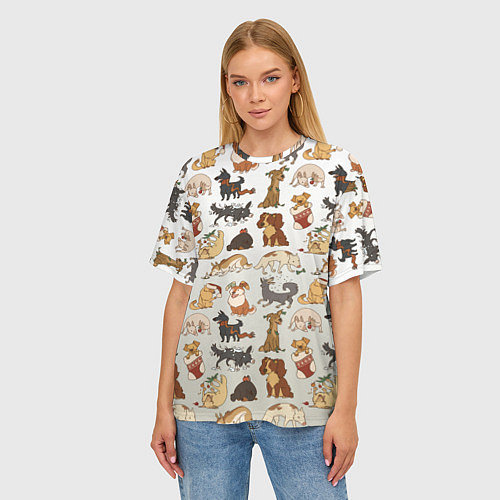 Женская футболка оверсайз Узор песики собачки гав / 3D-принт – фото 3