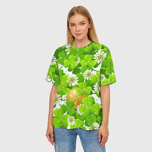 Женская футболка оверсайз Ирландский Клевер и Монетка / 3D-принт – фото 3