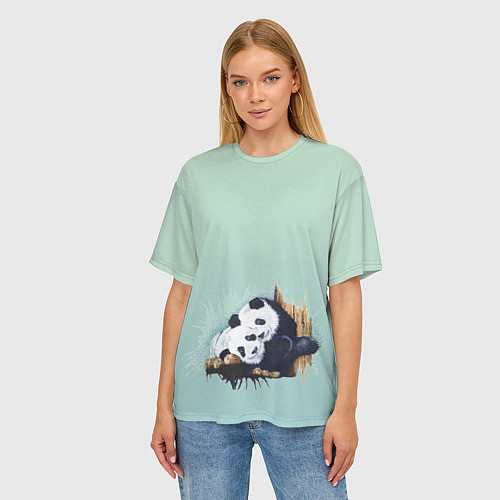 Женская футболка оверсайз Акварельные панды / 3D-принт – фото 3