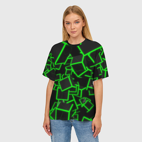 Женская футболка оверсайз Cyber cube / 3D-принт – фото 3