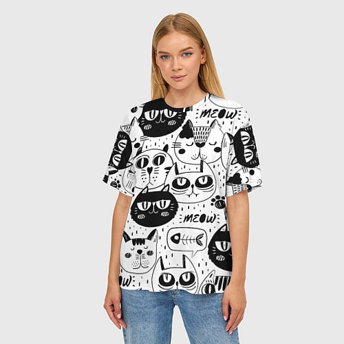 Женская футболка оверсайз Кошки / 3D-принт – фото 3