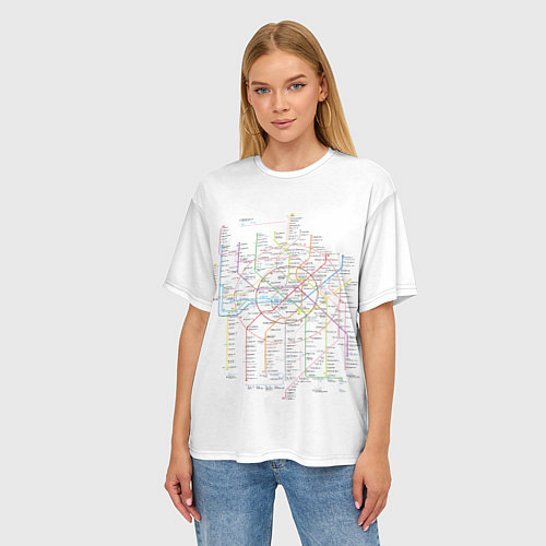 Женская футболка оверсайз Схема метро, МЦК, МЦД 2021 / 3D-принт – фото 3