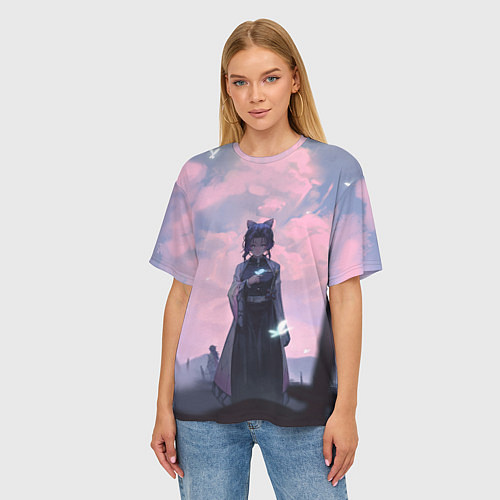 Женская футболка оверсайз КЛИНОК РАССЕКАЮЩИЙ ДЕМОНОВ / 3D-принт – фото 3