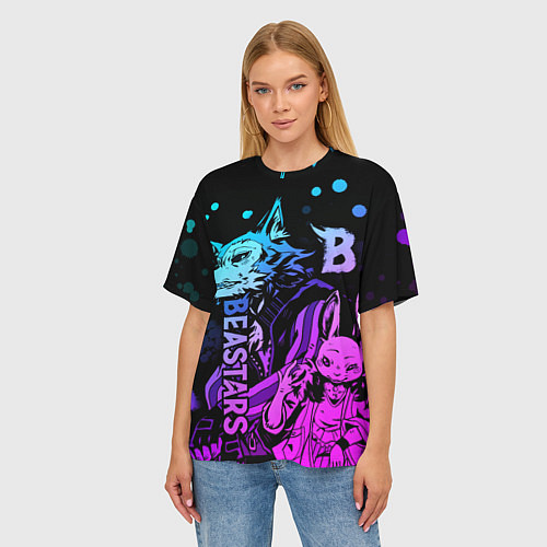 Женская футболка оверсайз BEASTARS, Легоши и Хару / 3D-принт – фото 3