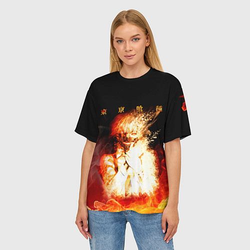 Женская футболка оверсайз Огненый Канеки Кен / 3D-принт – фото 3