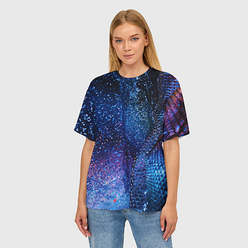 Женская футболка оверсайз Синяя чешуйчатая абстракция blue cosmos / 3D-принт – фото 3