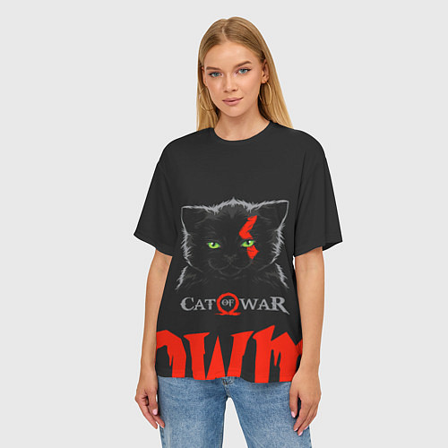 Женская футболка оверсайз Cat of war / 3D-принт – фото 3