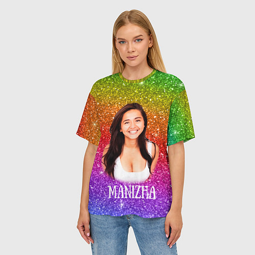 Женская футболка оверсайз Manizha Радужные блестки / 3D-принт – фото 3