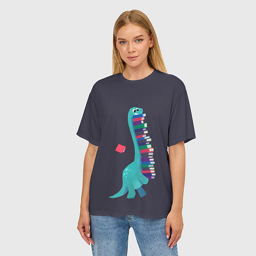 Женская футболка оверсайз Book Dinosaur / 3D-принт – фото 3