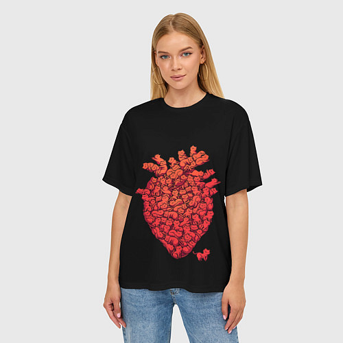 Женская футболка оверсайз Сердце Из Котиков / 3D-принт – фото 3