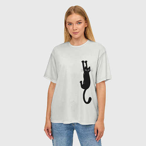Женская футболка оверсайз Испуганный кот / 3D-принт – фото 3