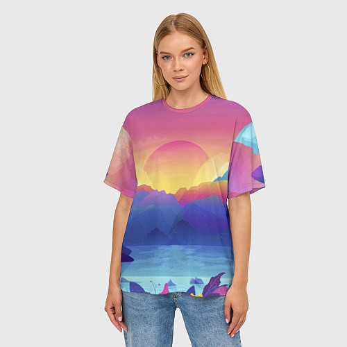 Женская футболка оверсайз Красочные Горы / 3D-принт – фото 3