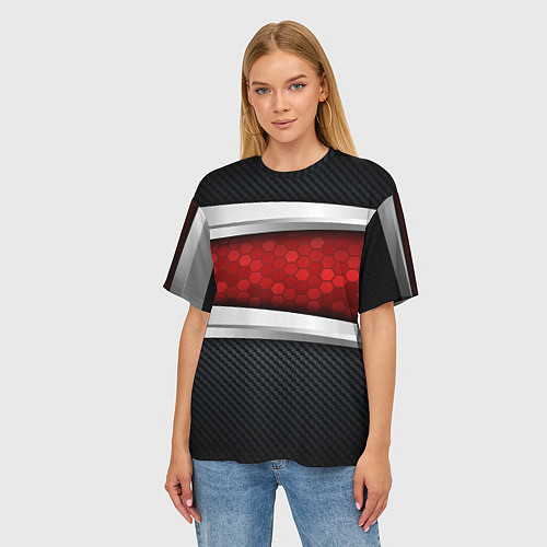 Женская футболка оверсайз 3D Красные соты металлические / 3D-принт – фото 3