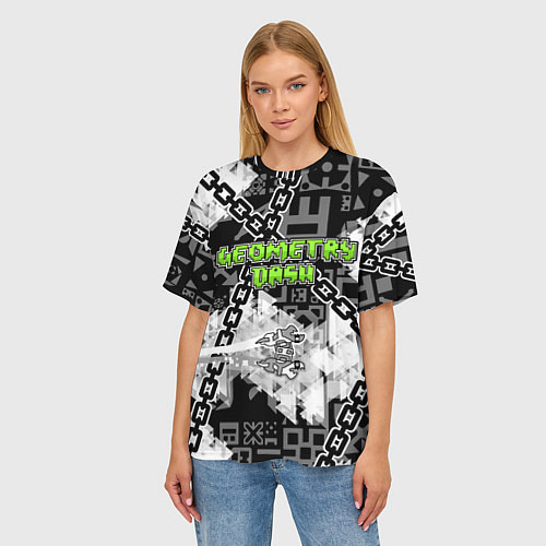 Женская футболка оверсайз Geometry Dash / 3D-принт – фото 3
