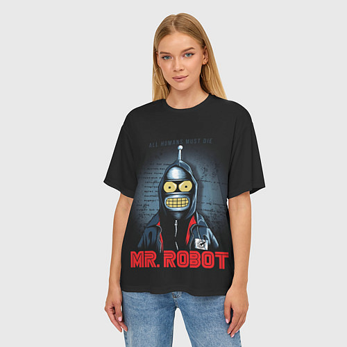Женская футболка оверсайз Bender x mr robot / 3D-принт – фото 3