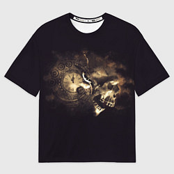 Женская футболка оверсайз Череп и часовой механизм
