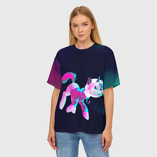 Женская футболка оверсайз Пони в космосе / 3D-принт – фото 3