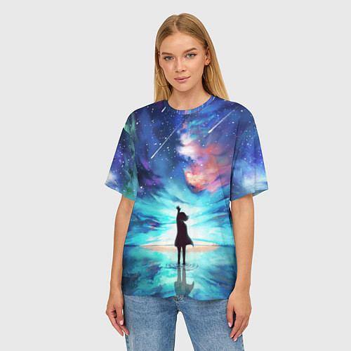 Женская футболка оверсайз Дотянуться до космоса / 3D-принт – фото 3