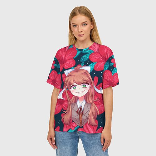 Женская футболка оверсайз Моника в цветах / 3D-принт – фото 3