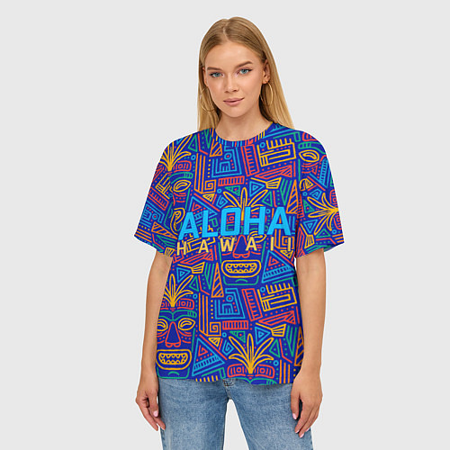 Женская футболка оверсайз ALOHA HAWAII АЛОХА ГАВАЙИ / 3D-принт – фото 3