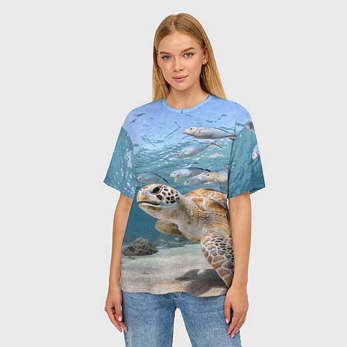 Женская футболка оверсайз Морская черепаха / 3D-принт – фото 3