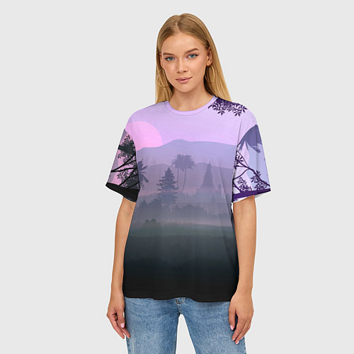 Женская футболка оверсайз Forest at sunset / 3D-принт – фото 3