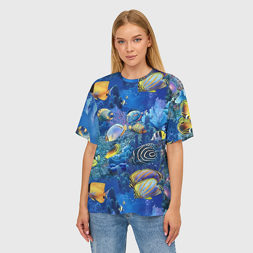Женская футболка оверсайз Коралловые рыбки / 3D-принт – фото 3
