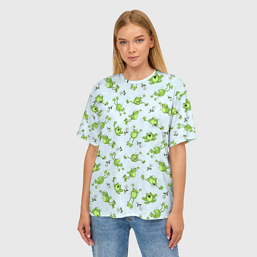Женская футболка оверсайз Веселые лягушки / 3D-принт – фото 3