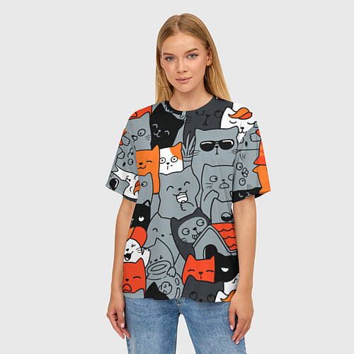 Женская футболка оверсайз Разноцветные коты / 3D-принт – фото 3