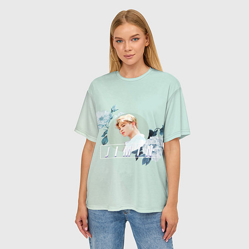 Женская футболка оверсайз Чимин в цветах / 3D-принт – фото 3