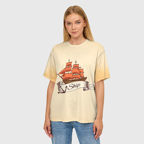 Женская футболка оверсайз Корабль Ship / 3D-принт – фото 3