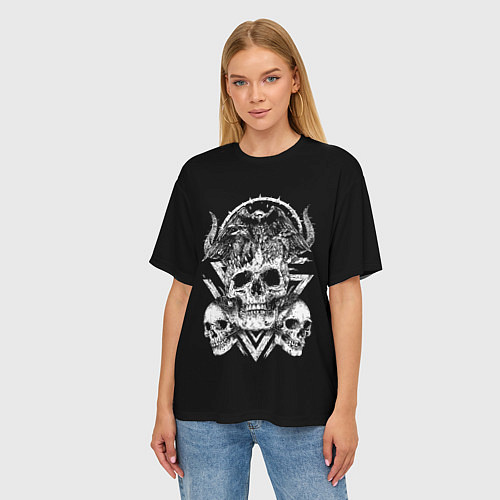 Женская футболка оверсайз Черепа и Вороны Skulls Raven / 3D-принт – фото 3