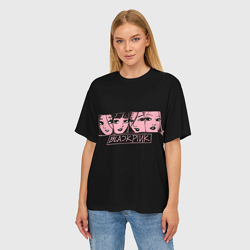 Женская футболка оверсайз Black Pink Art / 3D-принт – фото 3