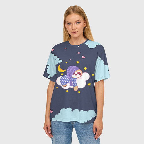 Женская футболка оверсайз Сонный ленивец / 3D-принт – фото 3