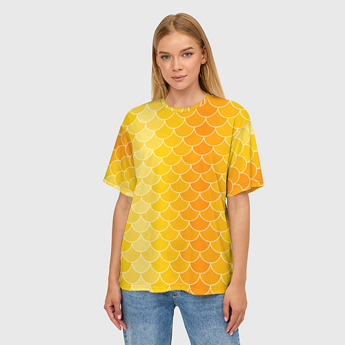 Женская футболка оверсайз Желтая чешуя / 3D-принт – фото 3
