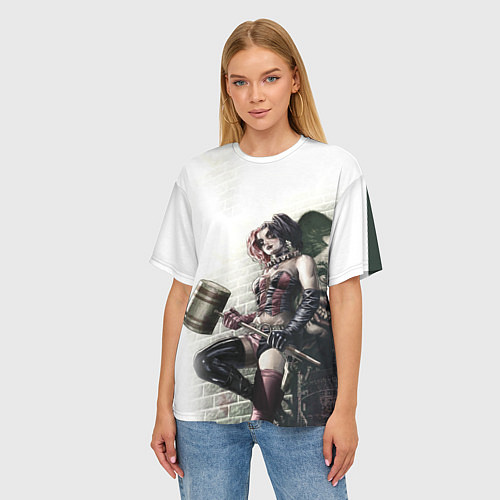 Женская футболка оверсайз Опасная Харли Квинн с молотом / 3D-принт – фото 3