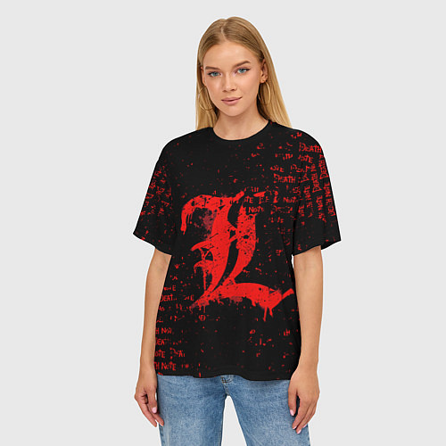 Женская футболка оверсайз Тетрадь смерти Логотип red / 3D-принт – фото 3