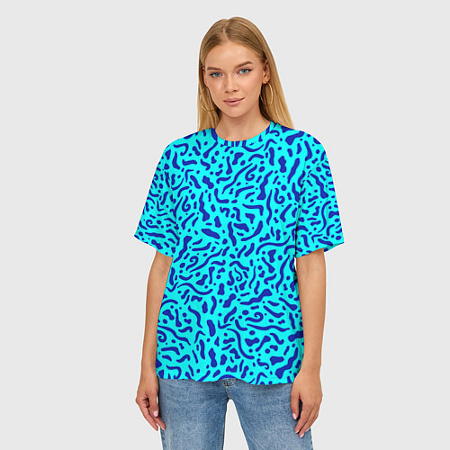 Женская футболка оверсайз Неоновые синие узоры / 3D-принт – фото 3