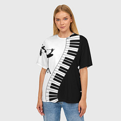 Футболка оверсайз женская Черно Белое пианино, цвет: 3D-принт — фото 2