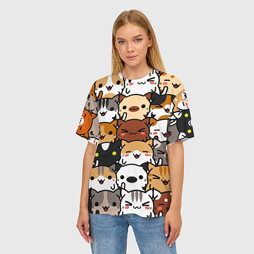 Женская футболка оверсайз Коты и котики / 3D-принт – фото 3