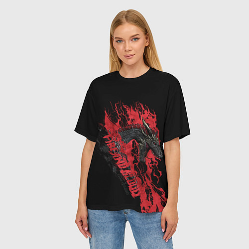 Женская футболка оверсайз Fire and Blood Dragon / 3D-принт – фото 3